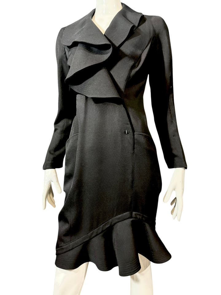 Thierry Mugler 1989 Runway Ruffle Collar Black Wrap Suit Dress, Apparel & Accessories, Thierry Mugler, RERACKED