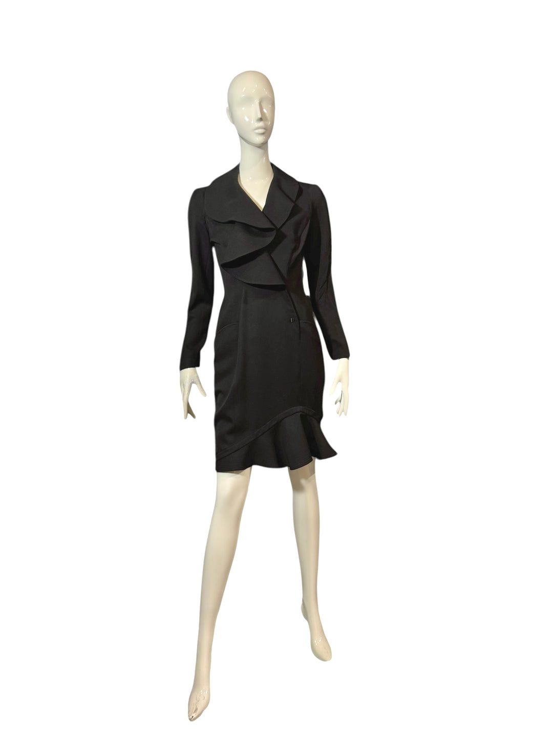 Thierry Mugler 1989 Runway Ruffle Collar Black Wrap Suit Dress, Apparel & Accessories, Thierry Mugler, RERACKED