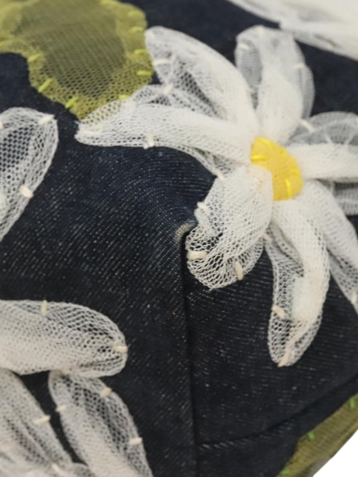 1990s Fendi Daisy Appliqué Denim Tote with Leather Handles - Displayed in a lifestyle setting, perfect for errands.