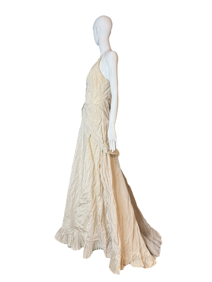 Nicole Miller 1990s Metallic Ivory Wedding Gown – Size 6
