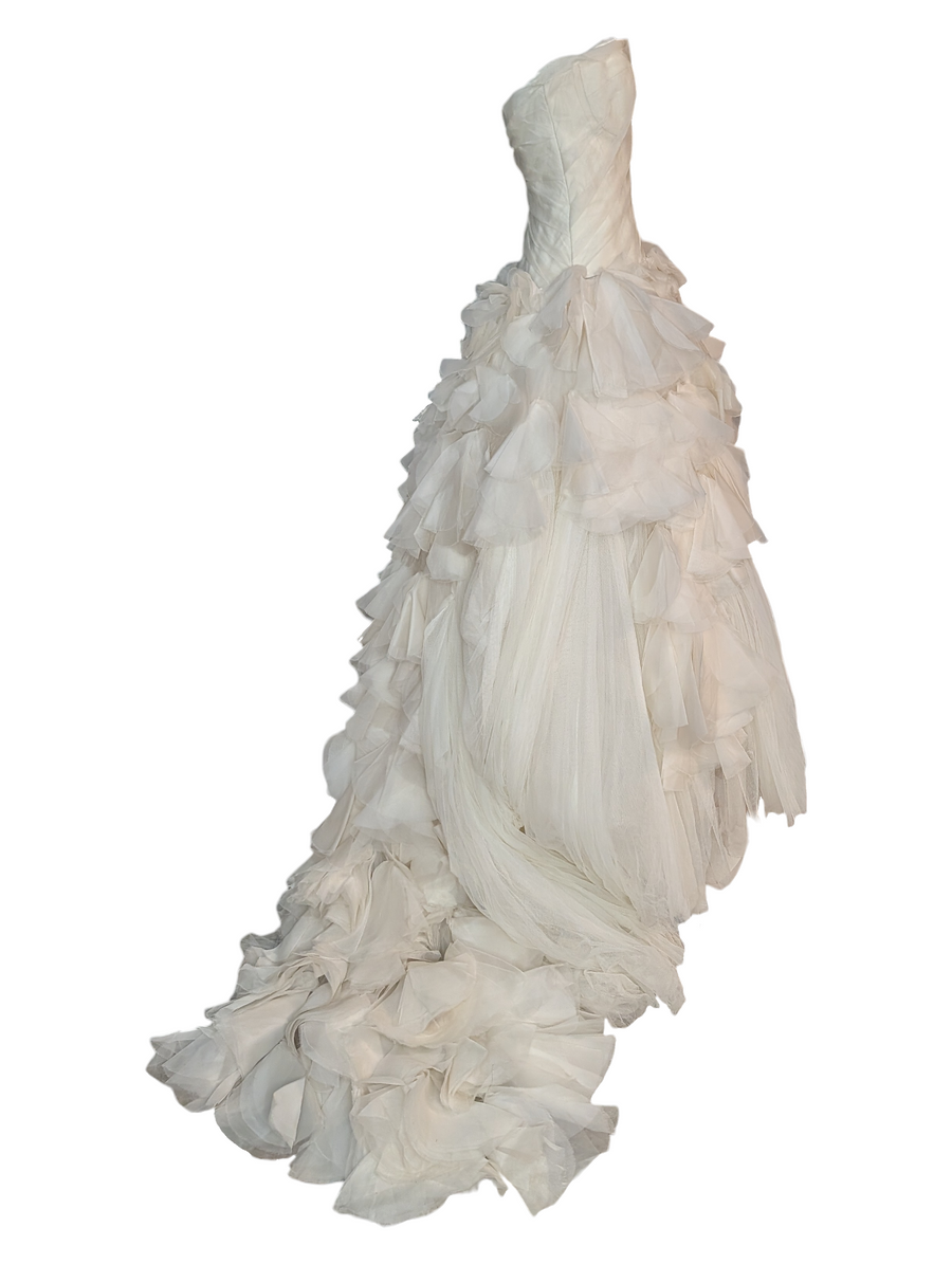 White ruffled dress on a white background