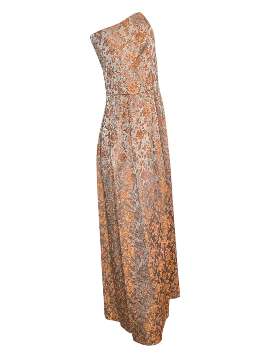 1960s Silver and Copper Silk Jacquard Strapless Gown