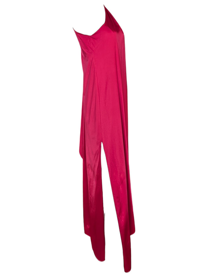 1970s Halston Hot Pink One-Shoulder Goddess Gown with High Slit