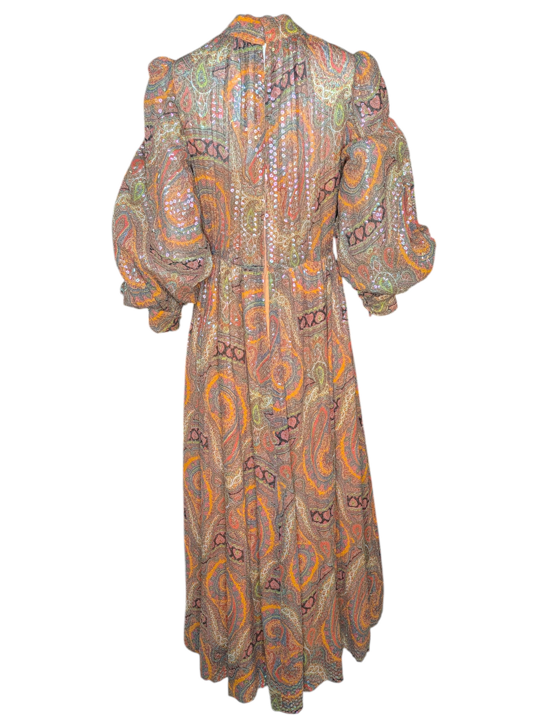 Elizabeth Arden 1960s Silk Sequined Paisley Evening Gown