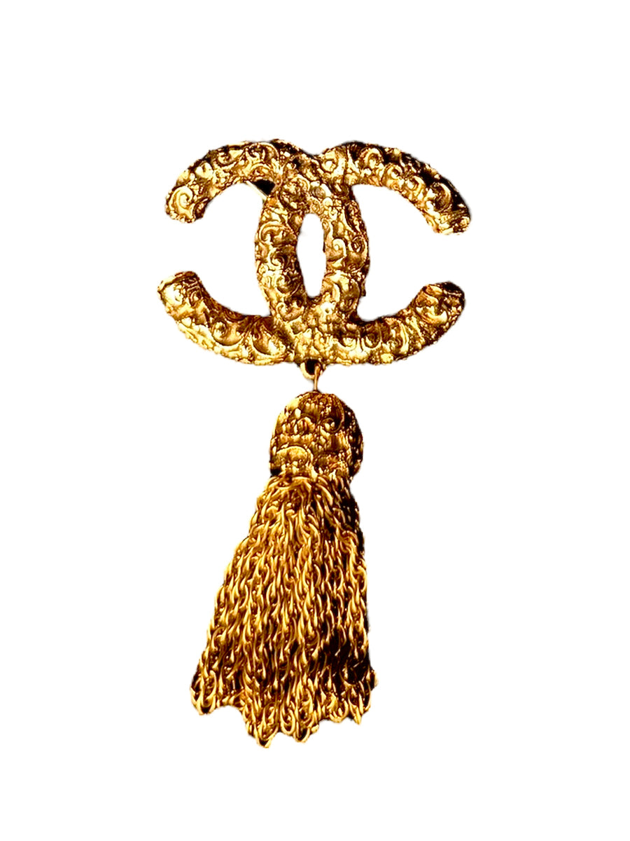 1993 Chanel Gold Plated CC Tassel Brooch with Box, Accessories, Chanel, RERACKED