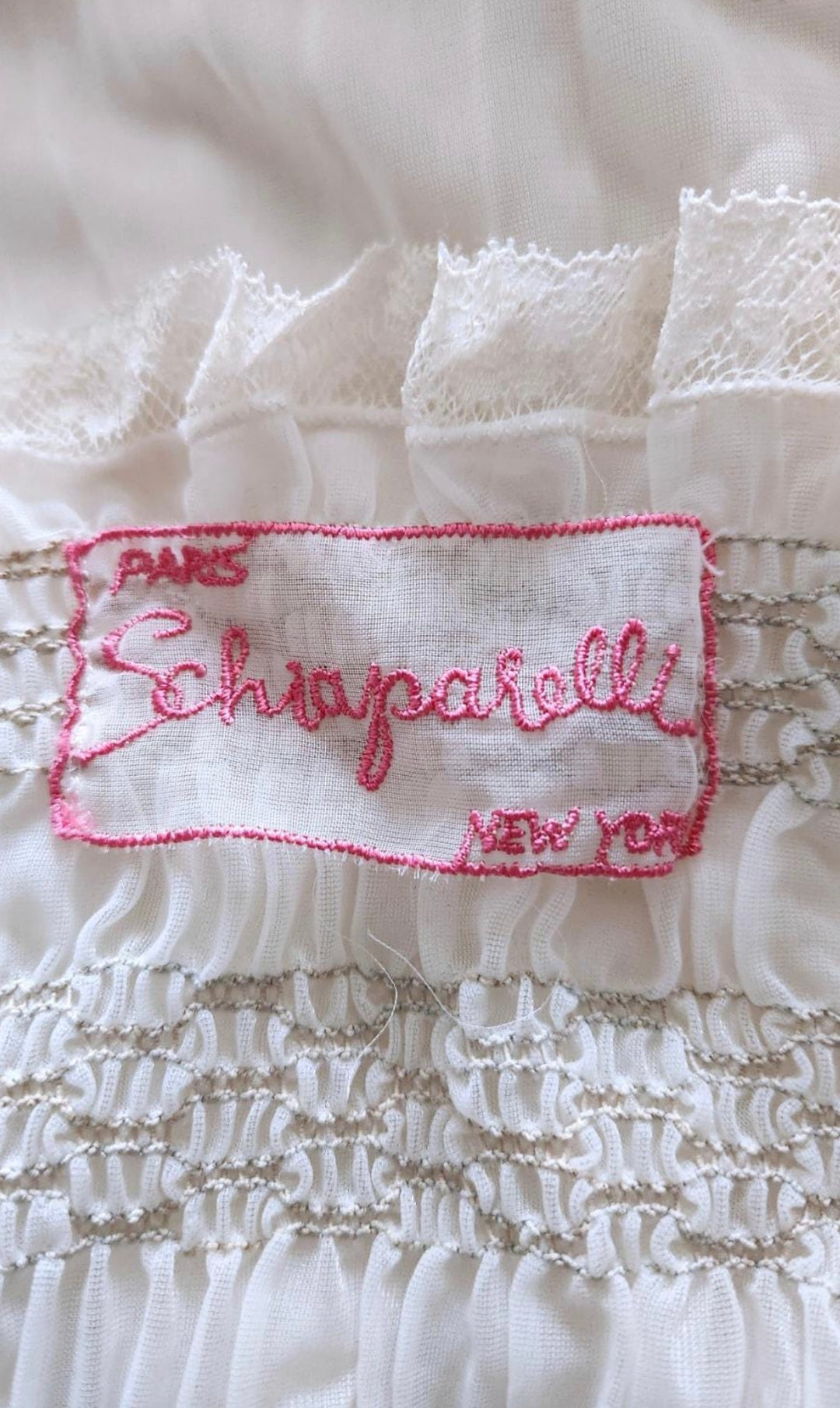 Rare 1940s Elsa Schiaparelli Sheer Pink Nightgown with Velvet Bows