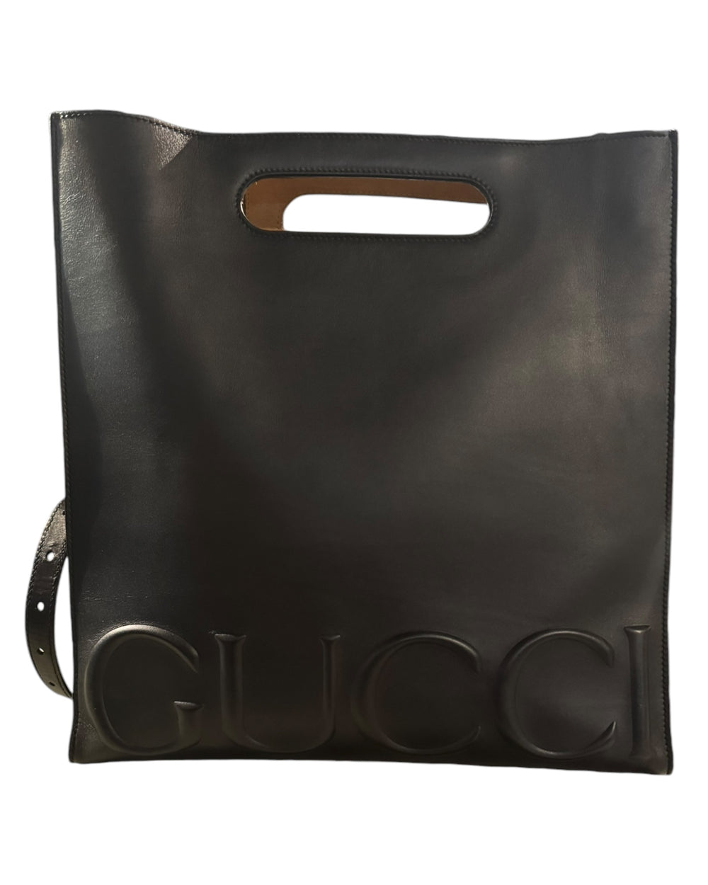 Gucci Black Leather Embossed XL Tote Bag, vintage designer handbags, preloved gucci