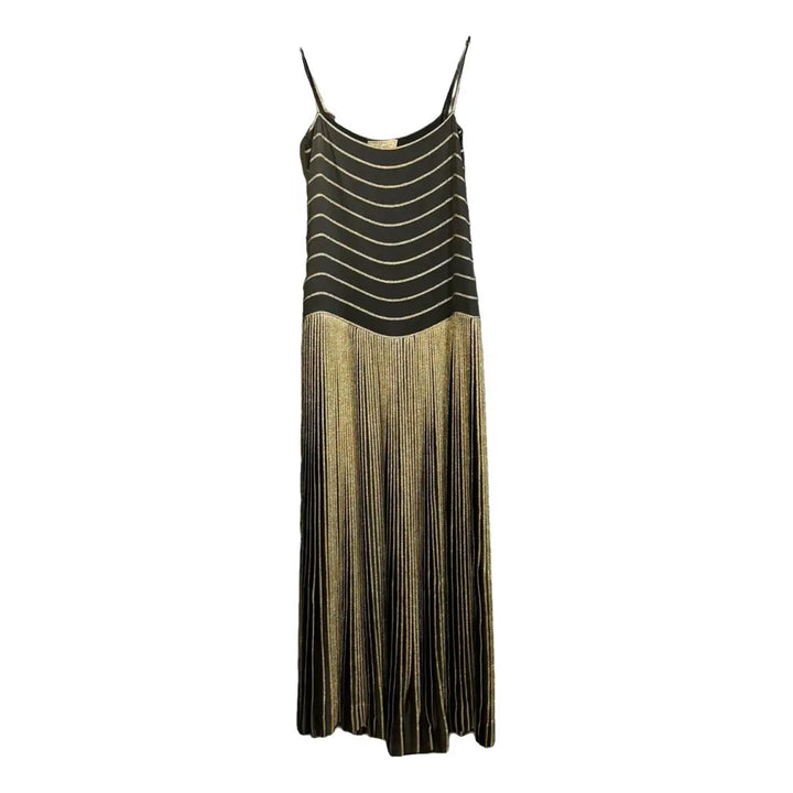 Gucci GOld and Black Pleated 1970's Gown 