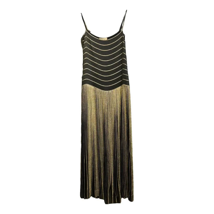 Gucci GOld and Black Pleated 1970's Gown 