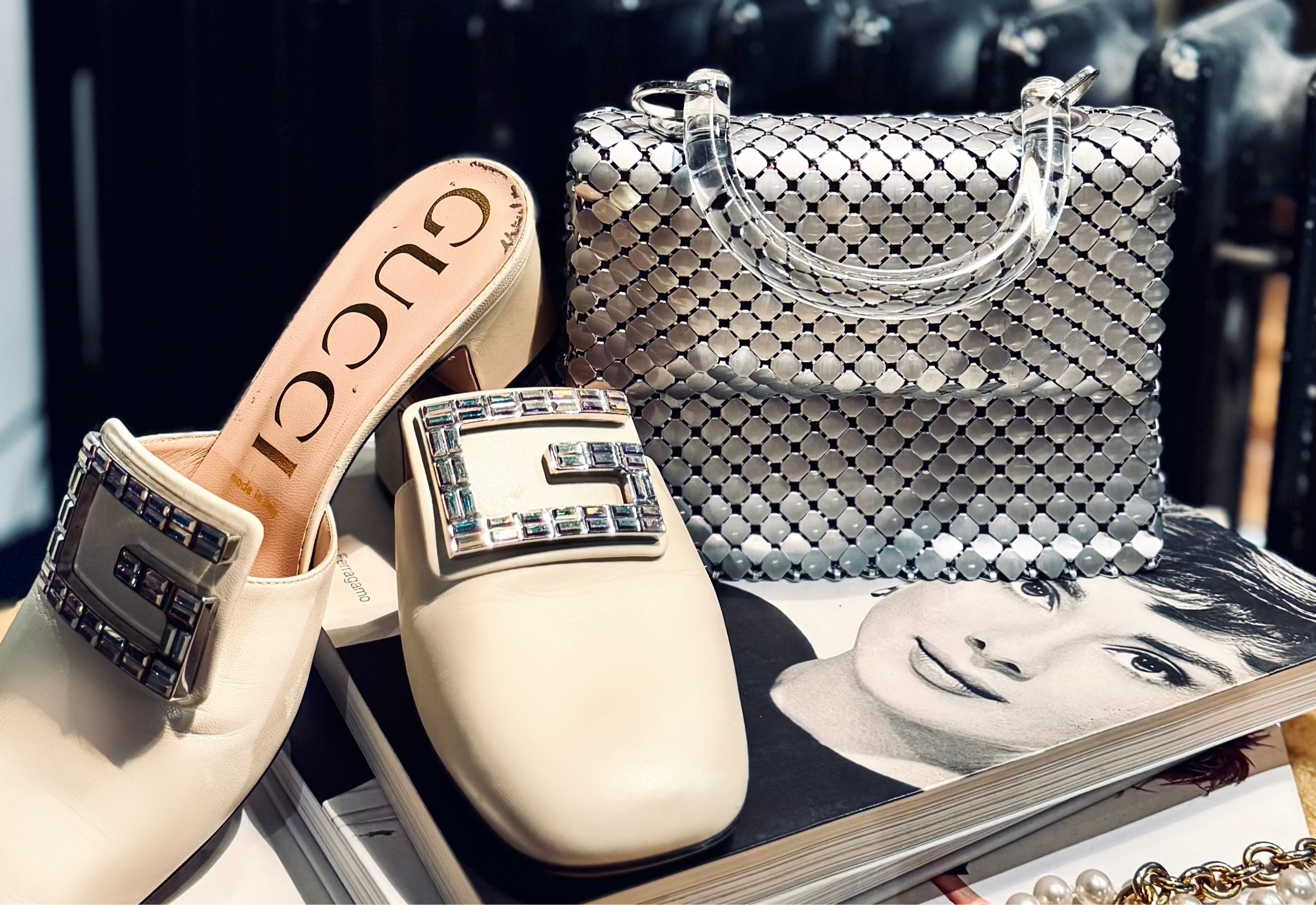 BOTTEGA VENETA BAG, SEQUIN EMBELLISHED GUCCI SHOES, VINTAGE STYLE INSPIRATION