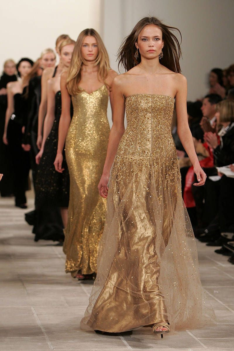 Racked Rulf Ralph Lauren Fall 2006 Gold Strapless Beaded Runway+ Campaign Gown ...