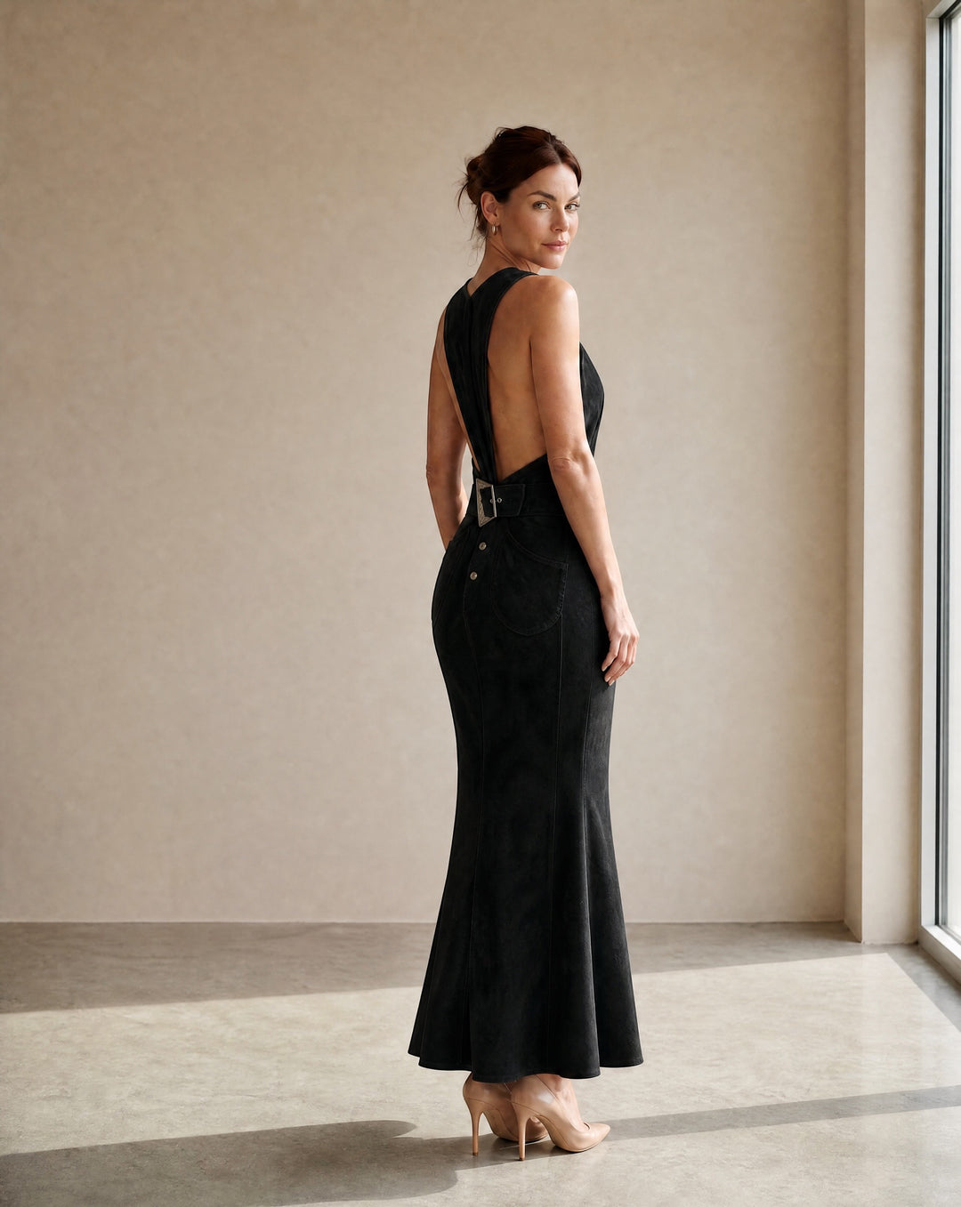 Thierry Mugler Black Suede Open-Back Mermaid Gown c.1983–85