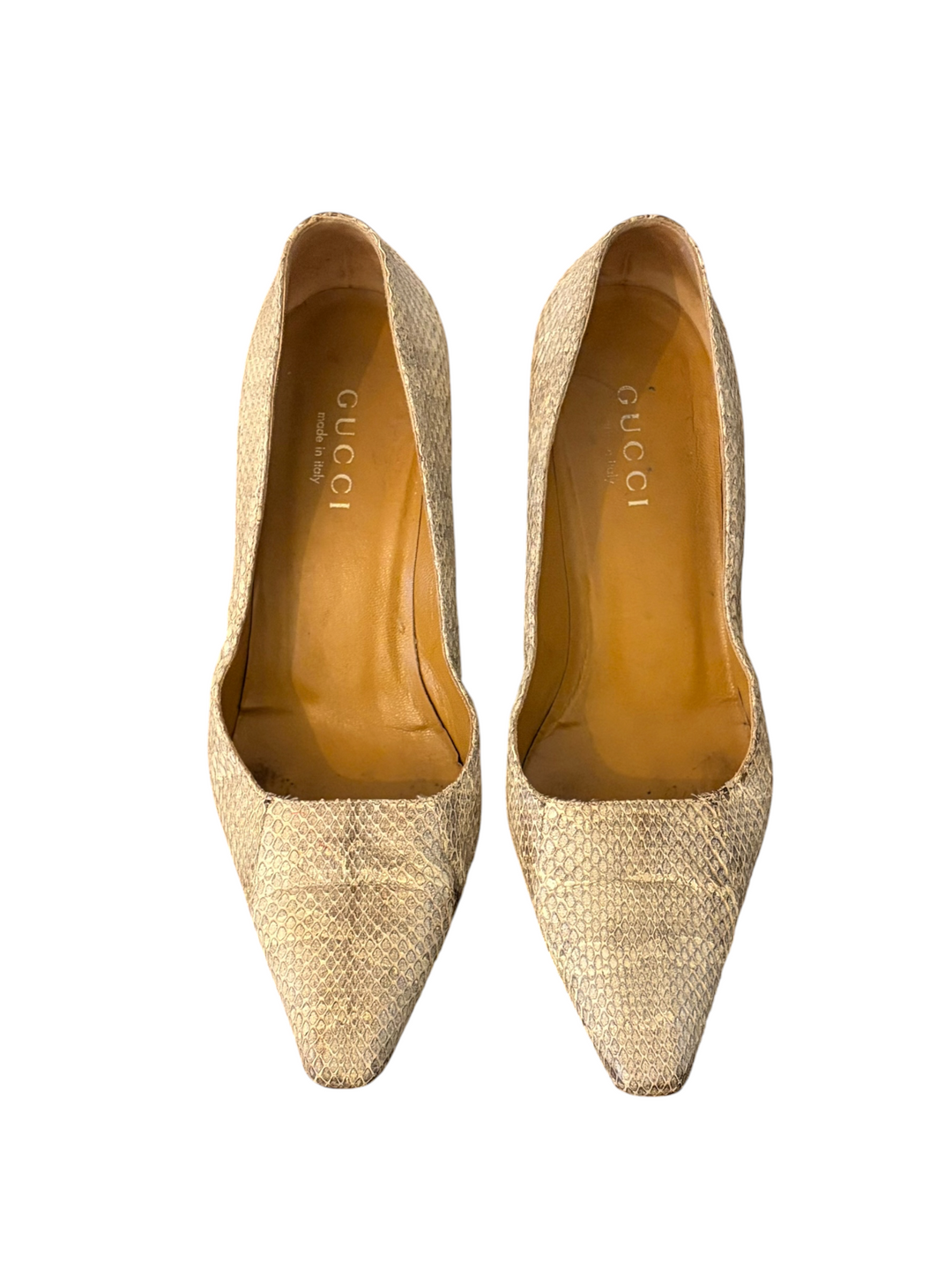 Gucci Natural Snakeskin Pointed-Toe Pump, Tom Ford Era, 38