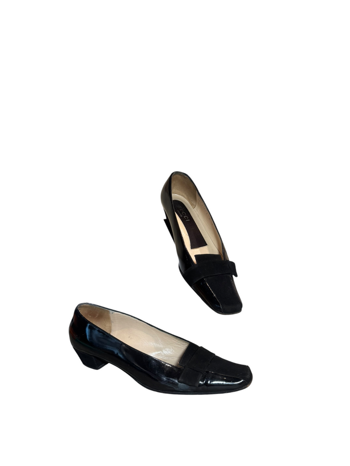 Gucci Black Patent & Suede Square-Toe Loafer Pump, Tom Ford Era, 38.5