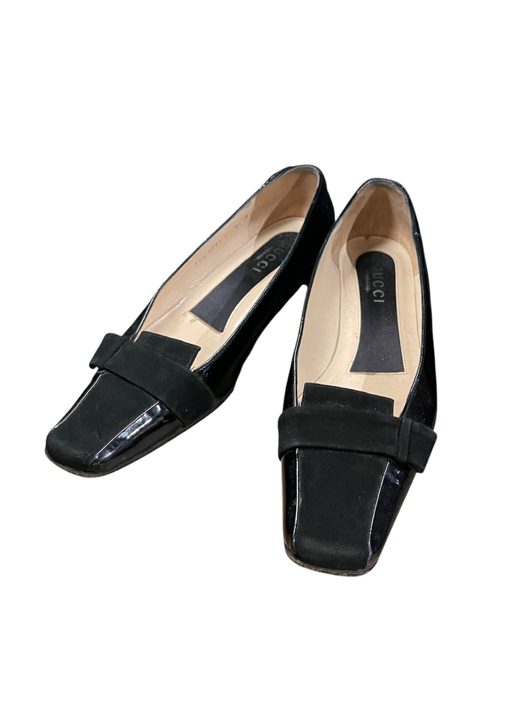 Gucci Black Patent & Suede Square-Toe Loafer Pump, Tom Ford Era, 38.5