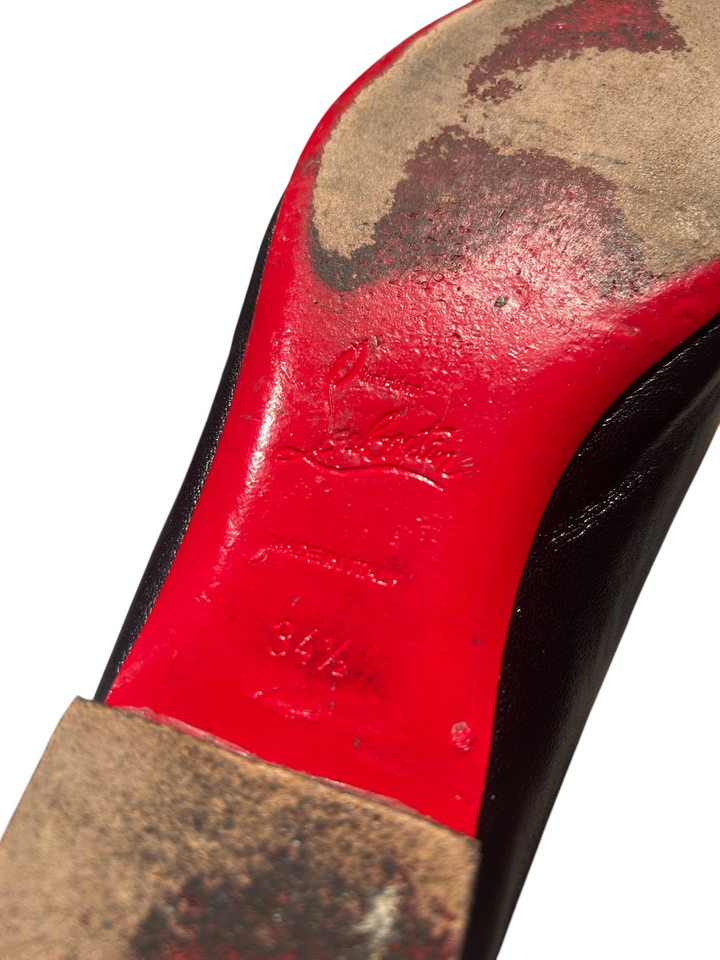 Christian Louboutin Black Leather Pom-Pom Pointed Flat, 36.5