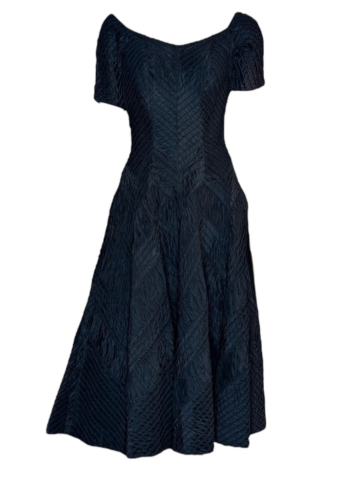 1940s Ciel Chapman Black Corded Chevron Dress