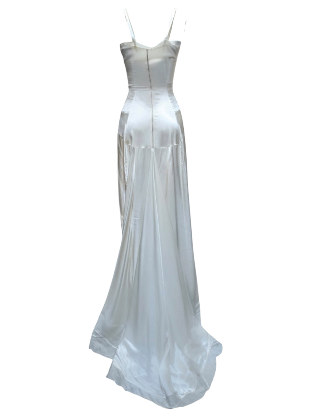 1930s Ivory Bias-Cut Silk Satin Trained Gown with Sequin Appliqué