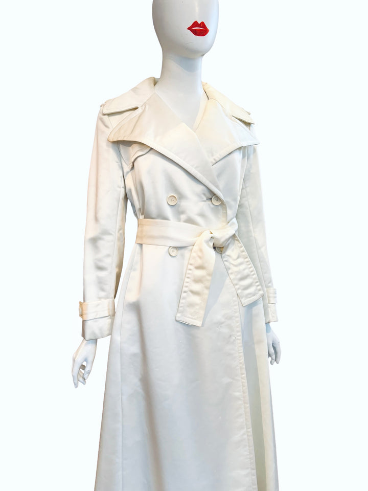 Bill Blass Bond Street Vintage Formal Evening Coat Heavy Satin Trench Peacoat Pearly White