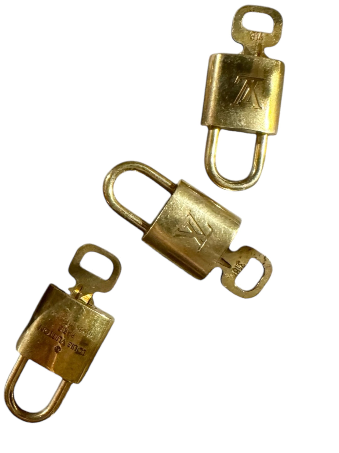 Gold Tone Vintage Signature Lock and Key with Serial Number and Patina Look