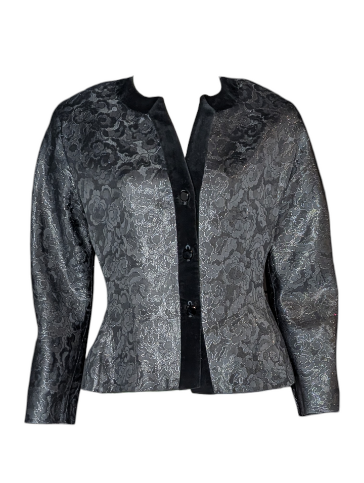 Vintage Guy Laroche Paris black floral jacquard evening jacket front view