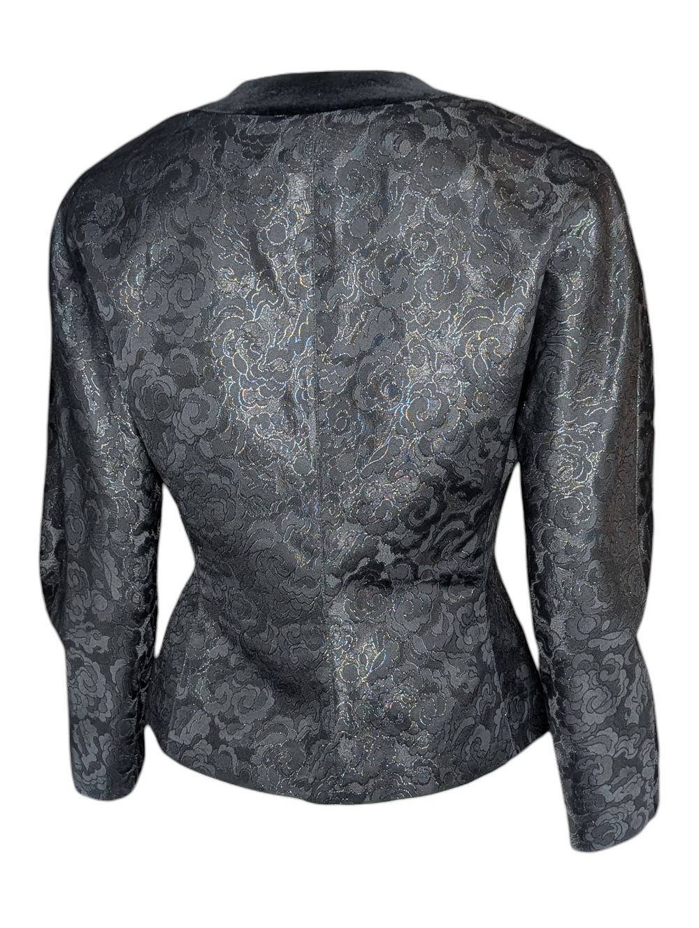 Back view of vintage Guy Laroche black floral jacquard jacket