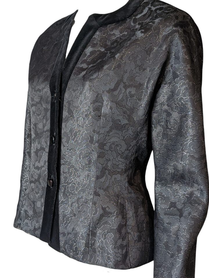 Vintage Guy Laroche Paris Black Floral Jacquard Evening Jacket