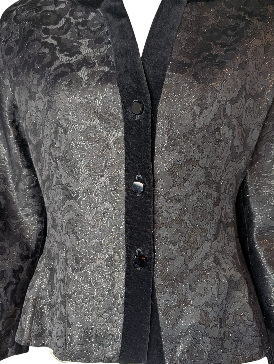 Vintage Guy Laroche Paris Black Floral Jacquard Evening Jacket
