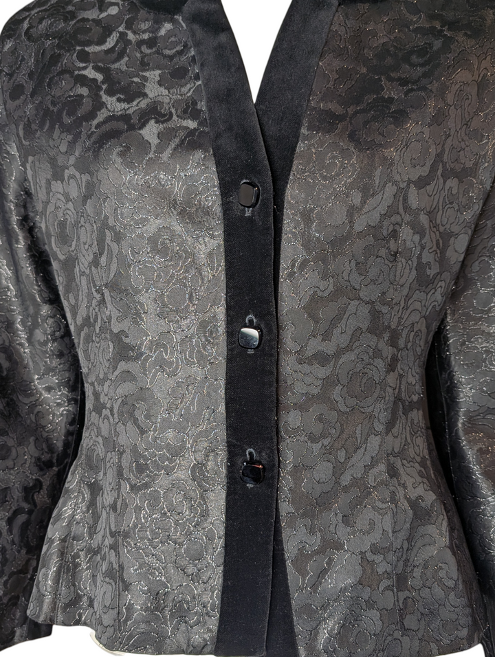 Vintage Guy Laroche Paris Black Floral Jacquard Evening Jacket