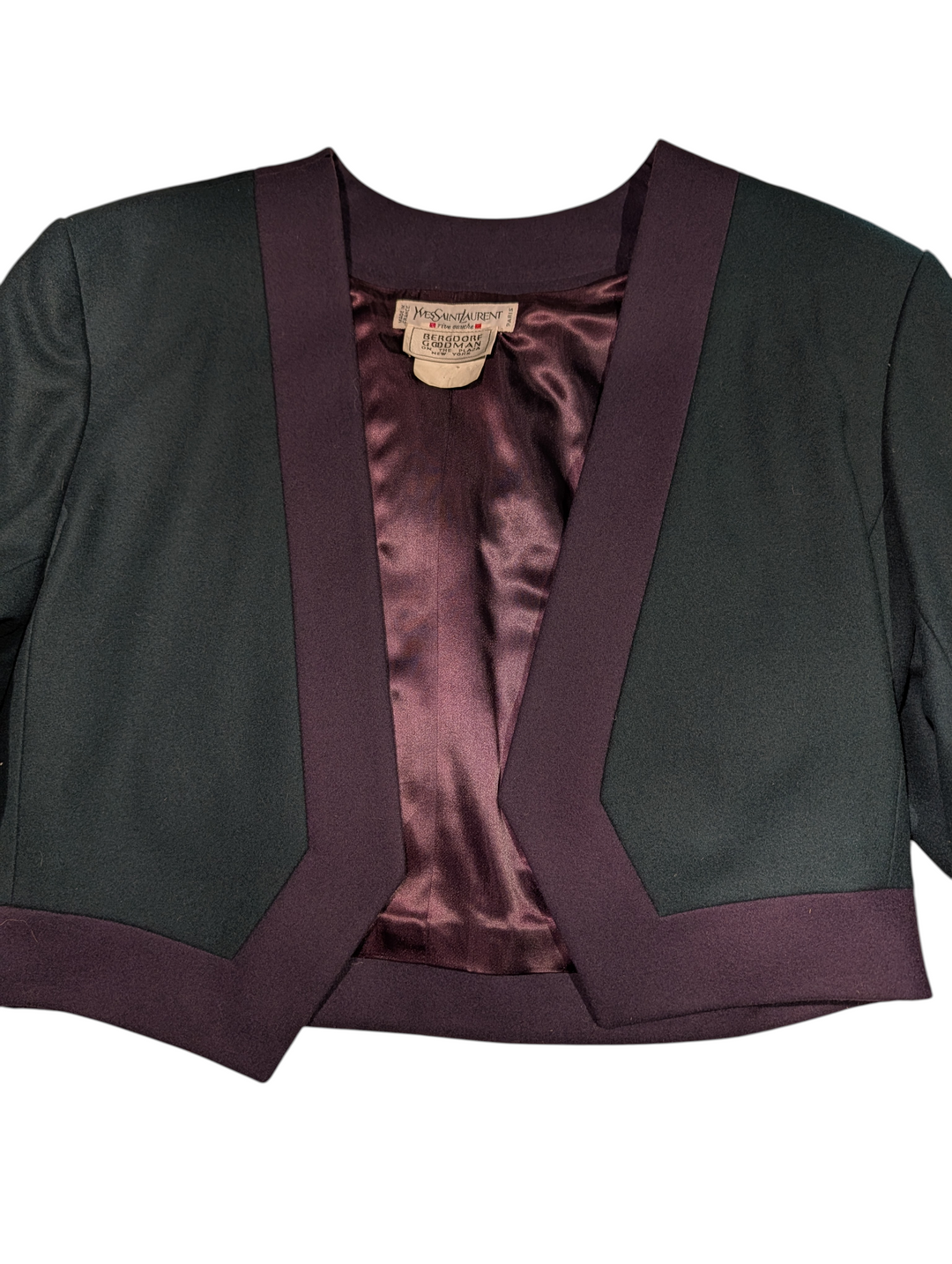 Yves Saint Laurent Cropped Wool Jacket in Forest Green and Plum