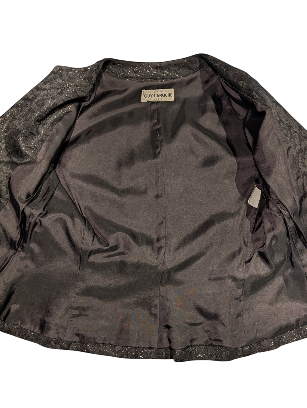 Vintage Guy Laroche Paris Black Floral Jacquard Evening Jacket
