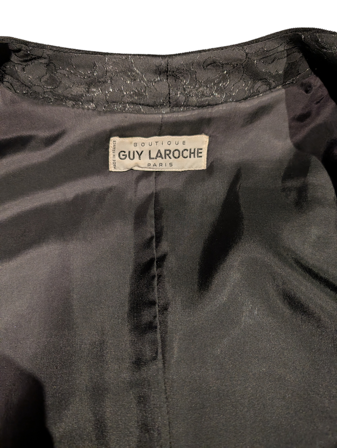 Vintage Guy Laroche Paris Black Floral Jacquard Evening Jacket
