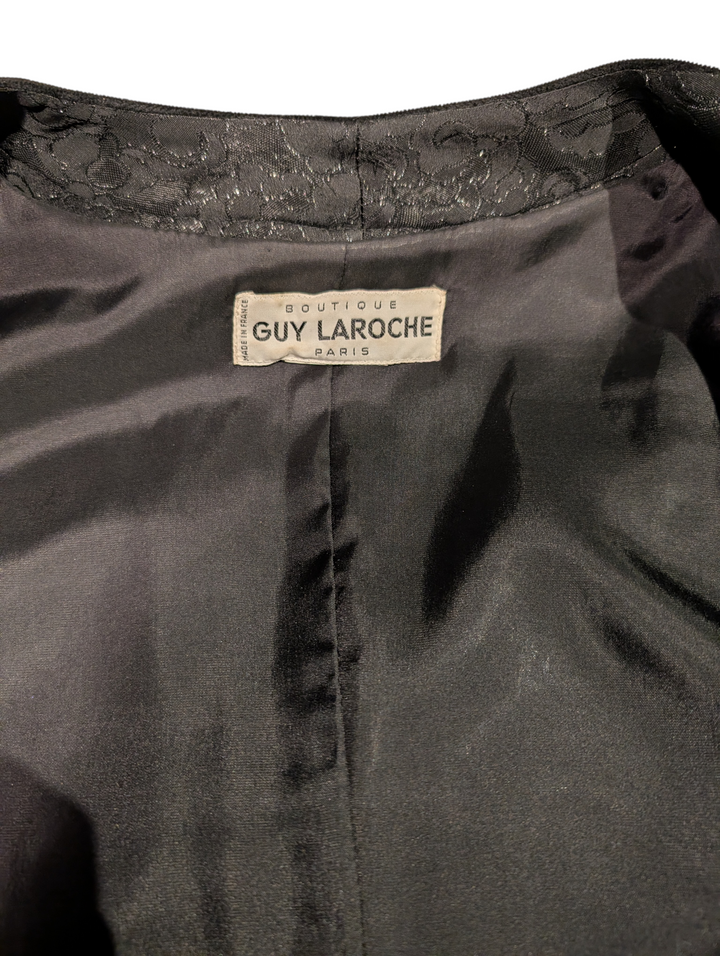 Vintage Guy Laroche Paris Black Floral Jacquard Evening Jacket