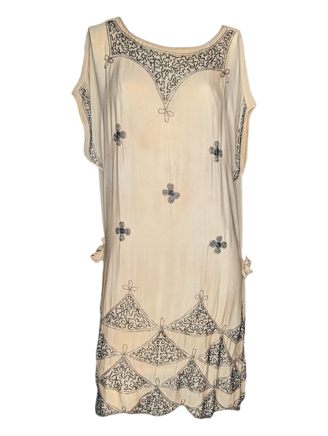 1920s Quatrefoil Beaded Flapper Gown