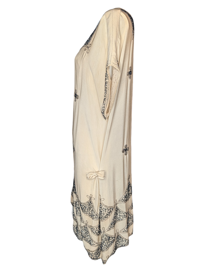 1920s Quatrefoil Beaded Flapper Gown