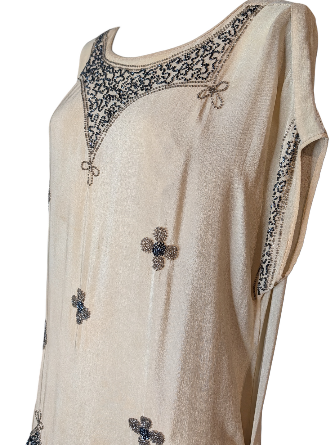 1920s Quatrefoil Beaded Flapper Gown