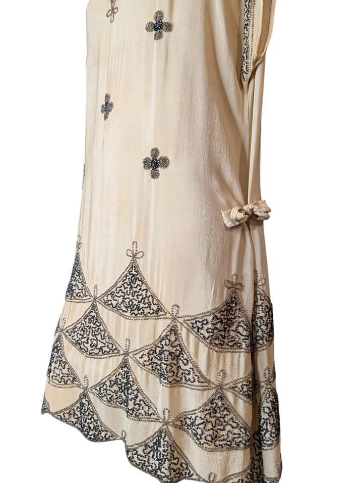 1920s Quatrefoil Beaded Flapper Gown