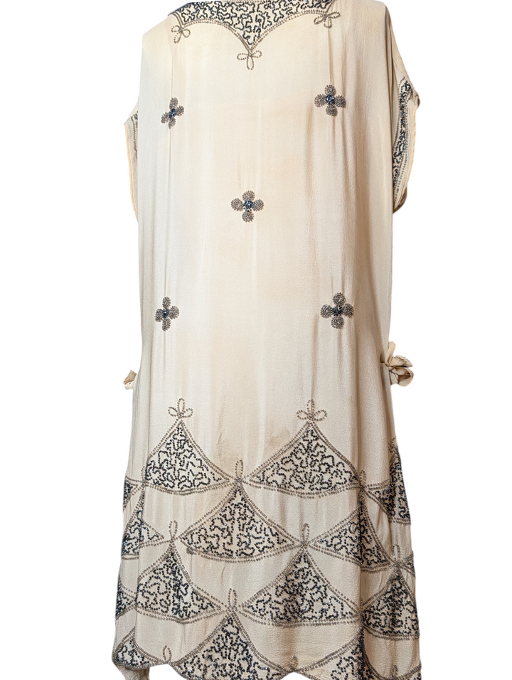 1920s Quatrefoil Beaded Flapper Gown