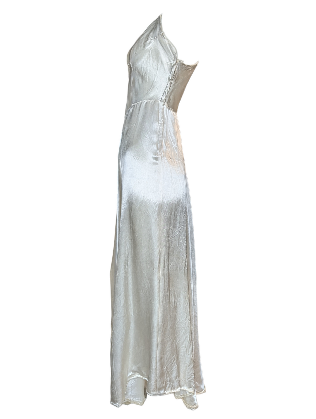 1930s Bias-Cut Ivory Silk Satin Wedding Gown with Sculpted Bodice