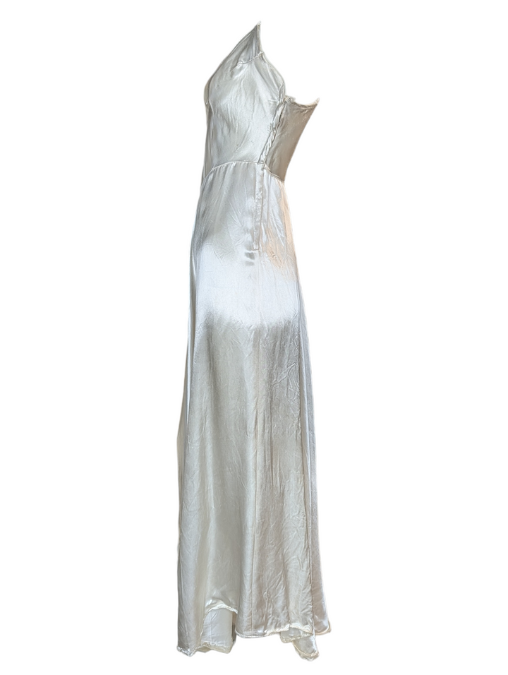 1930s Bias-Cut Ivory Silk Satin Wedding Gown with Sculpted Bodice