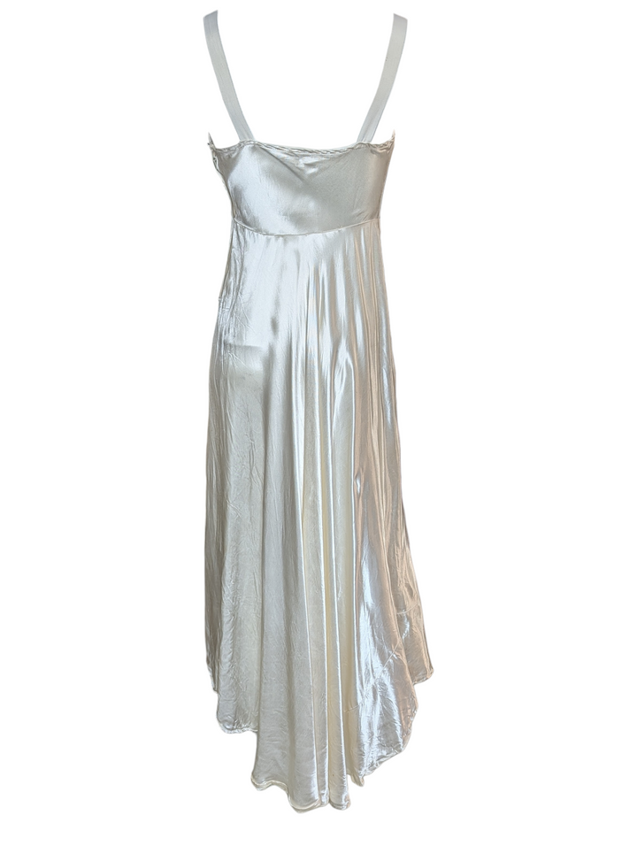 1930s Bias-Cut Ivory Silk Satin Wedding Gown with Sculpted Bodice