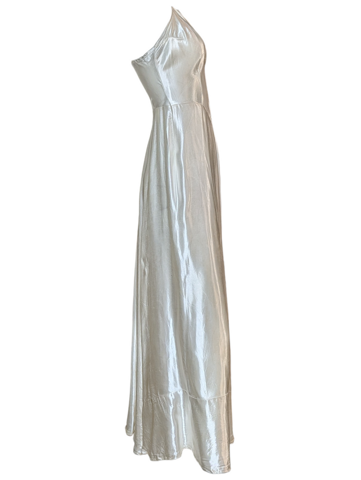 1930s Bias-Cut Ivory Silk Satin Wedding Gown with Sculpted Bodice