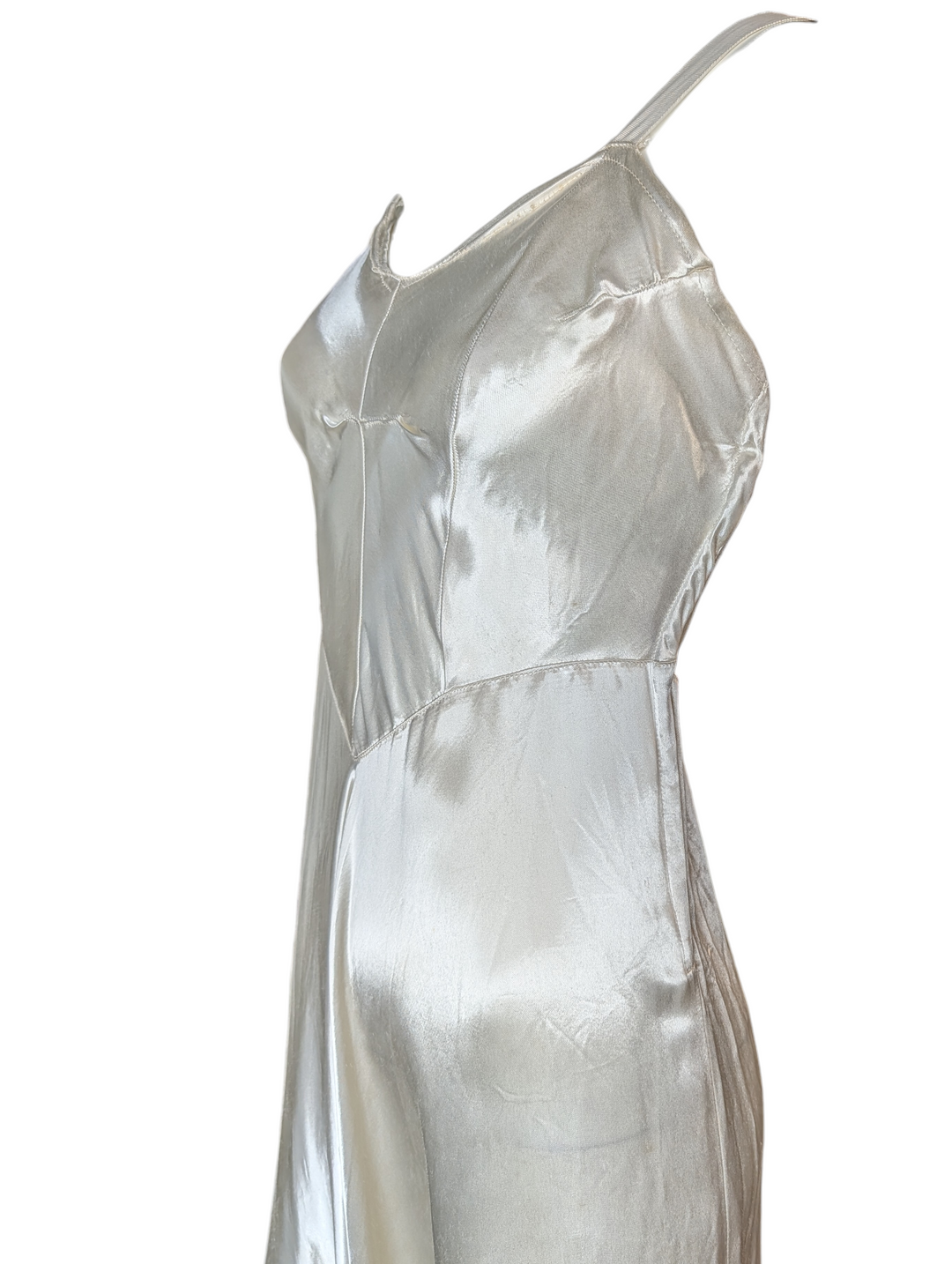 1930s Bias-Cut Ivory Silk Satin Wedding Gown with Sculpted Bodice