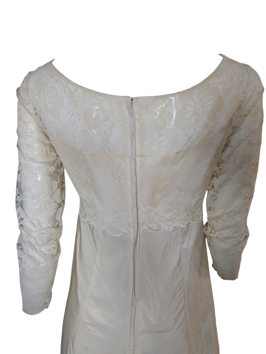 1960s Lace Wedding Gown with Long Sleeves and Column Silhouette