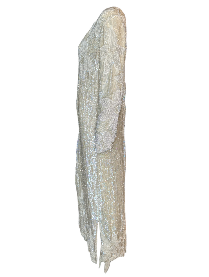 1970s John Anthony Ivory Beaded Sequin Gown