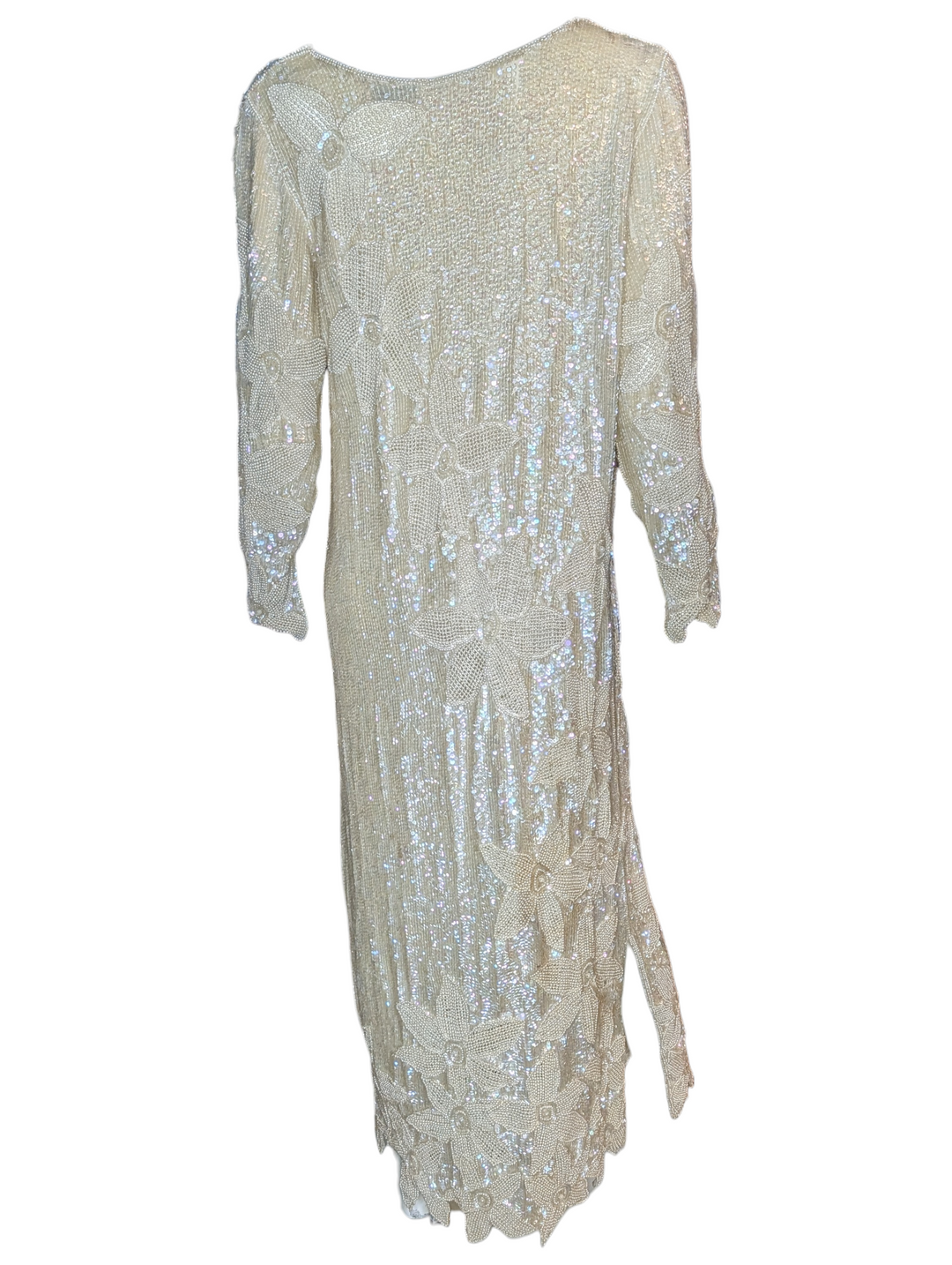 1970s John Anthony Ivory Beaded Sequin Gown