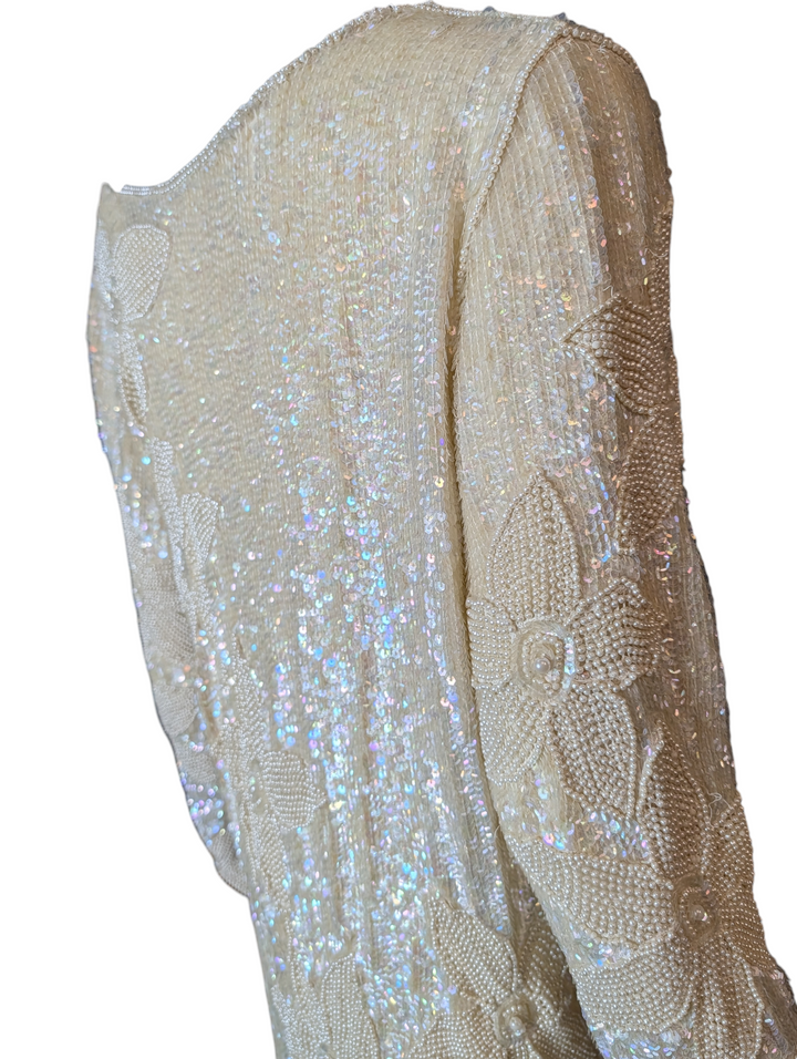 1970s John Anthony Ivory Beaded Sequin Gown