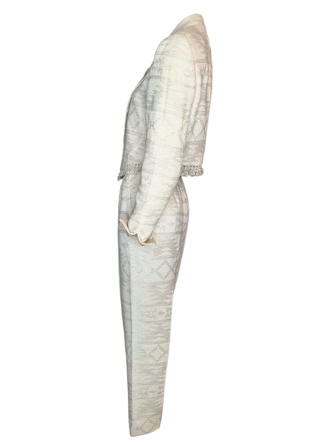 Christian Dior Marc Bohan Ivory Boucle Jacquard Suit, Late 1980s