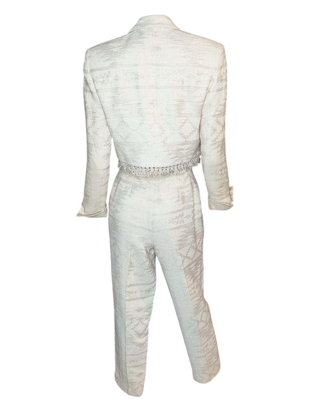 Christian Dior Marc Bohan Ivory Boucle Jacquard Suit, Late 1980s