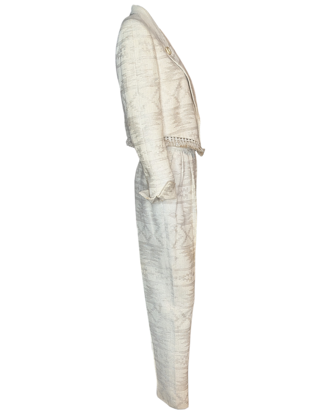 Christian Dior Marc Bohan Ivory Boucle Jacquard Suit, Late 1980s